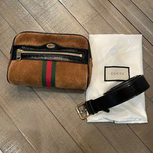 GUCCI Brn Suede & Blk Patent Waist bag GUARANTEED AUTHENTIC